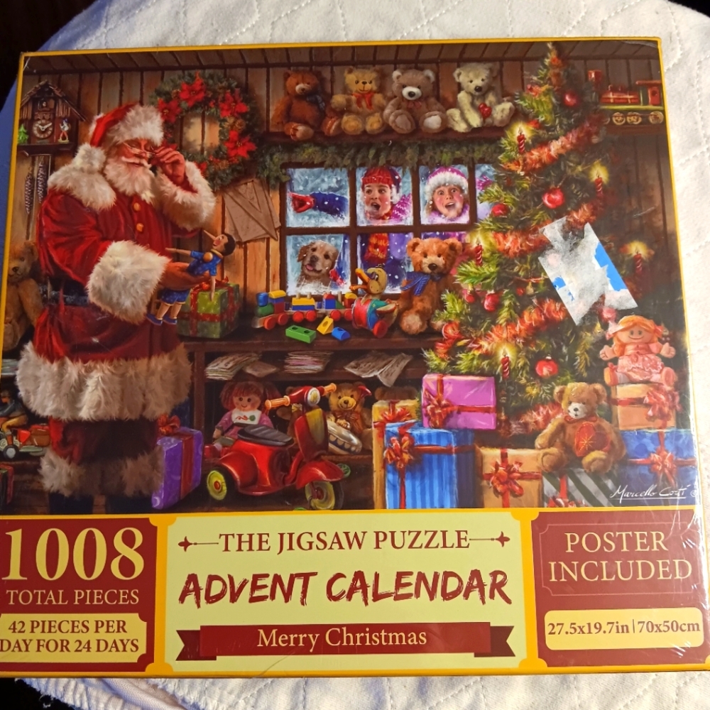 Christmas Puzzle Advent Calendar Santa Fireplace Tree 1008 Pieces Sealed Box